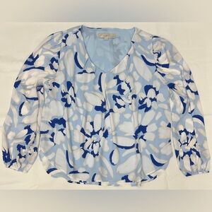 LOFT petites Light Blue and White Floral Blouse